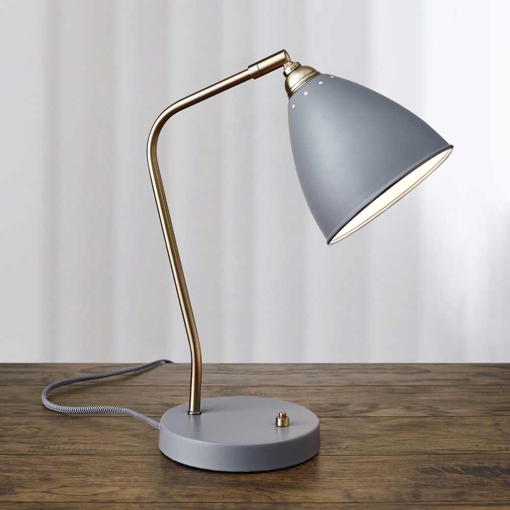 Mid-Century Modern Desk Lamp Brass Grey Chelsea Adesso Home Lighting | 3463-03 | Destination Lighting